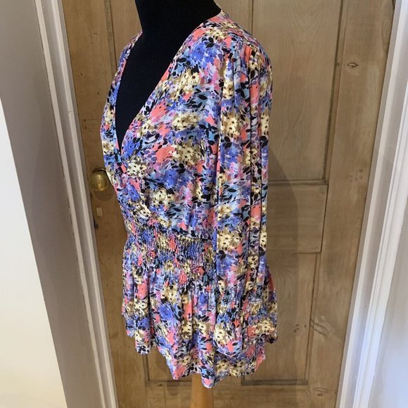 023 - M&S X GHOST Floral Fixed Wrap Top UK 12 V Neck Long Sleeve Shirred NEW - Picture 2 of 8